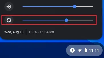 Chromebook screen brightness settings panel showing brightness slider
